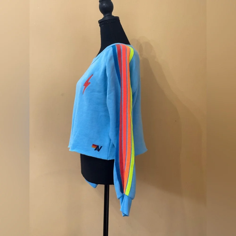 NWT AVIATOR NATION CREWNECK SWEATSHIRT NEON BOLT 5 STRIPES - Picture 11 of 14